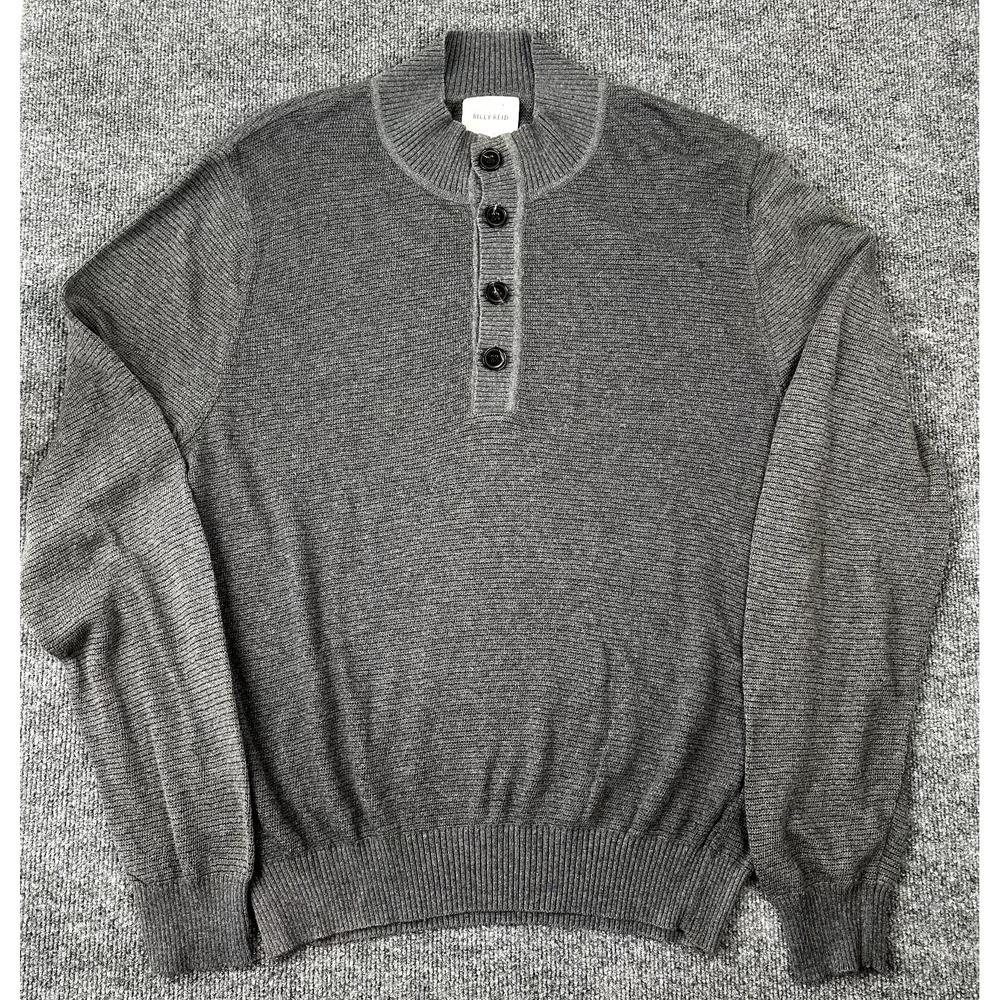 Billy Reid Cardigan Sweater Mens‎ XL Gray Mock Neck 4 Button Sweater Cotton